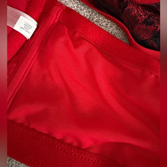 Cacique Boost Plunge Front Close Racerback Bra Red with Black Lace Accents 42DDD - Picture 8 of 10